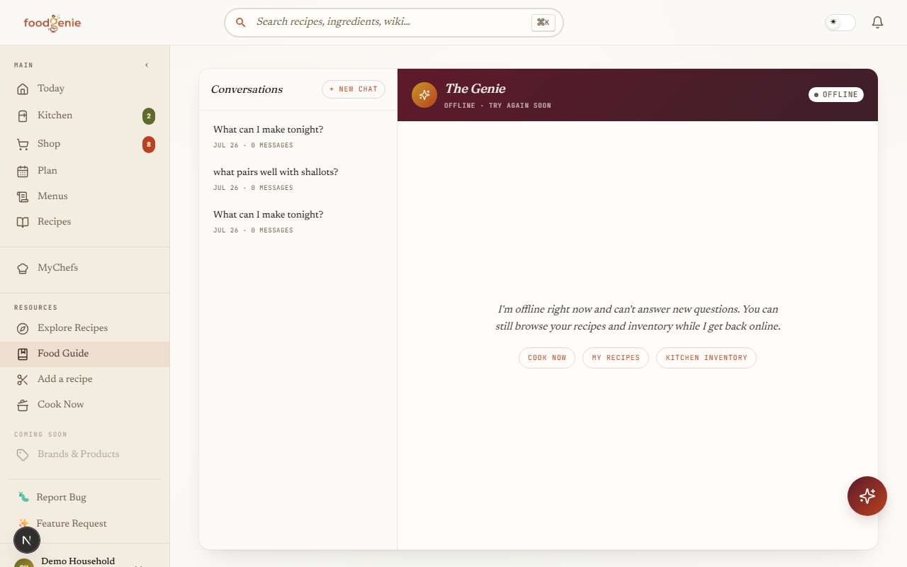 The Genie chat, open and ready with its quick-action prompts